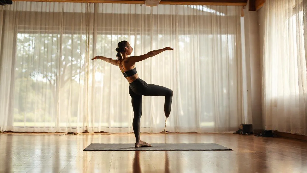 Mujer en pilates, luz suave y calma