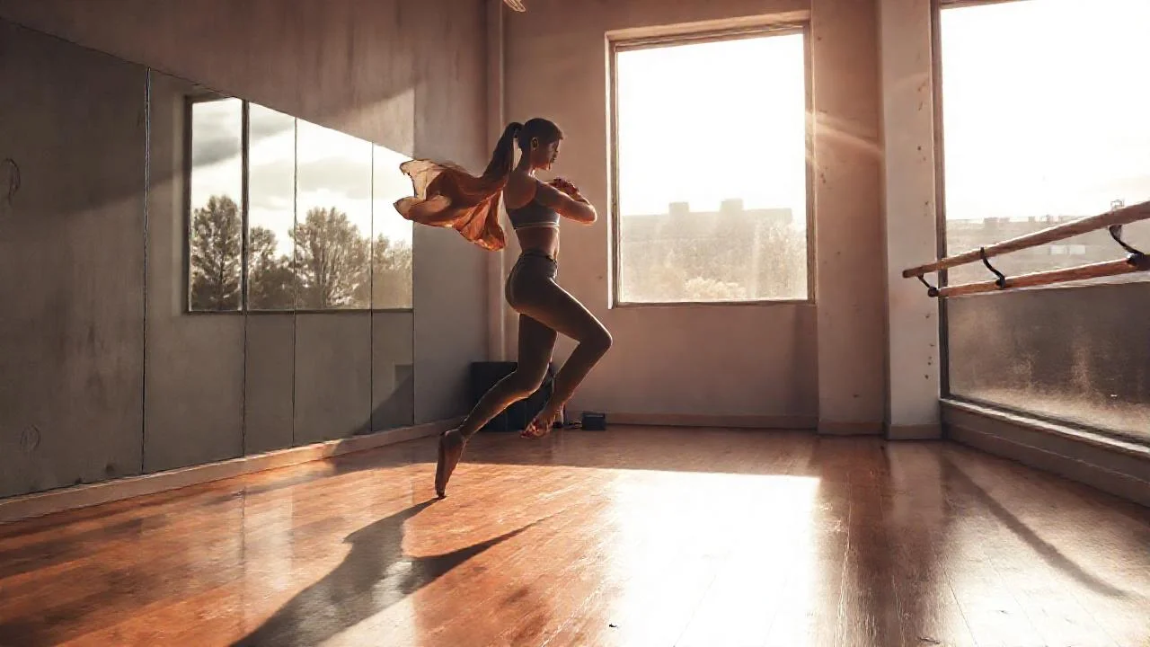 Estudio amplio, luz natural y movimiento