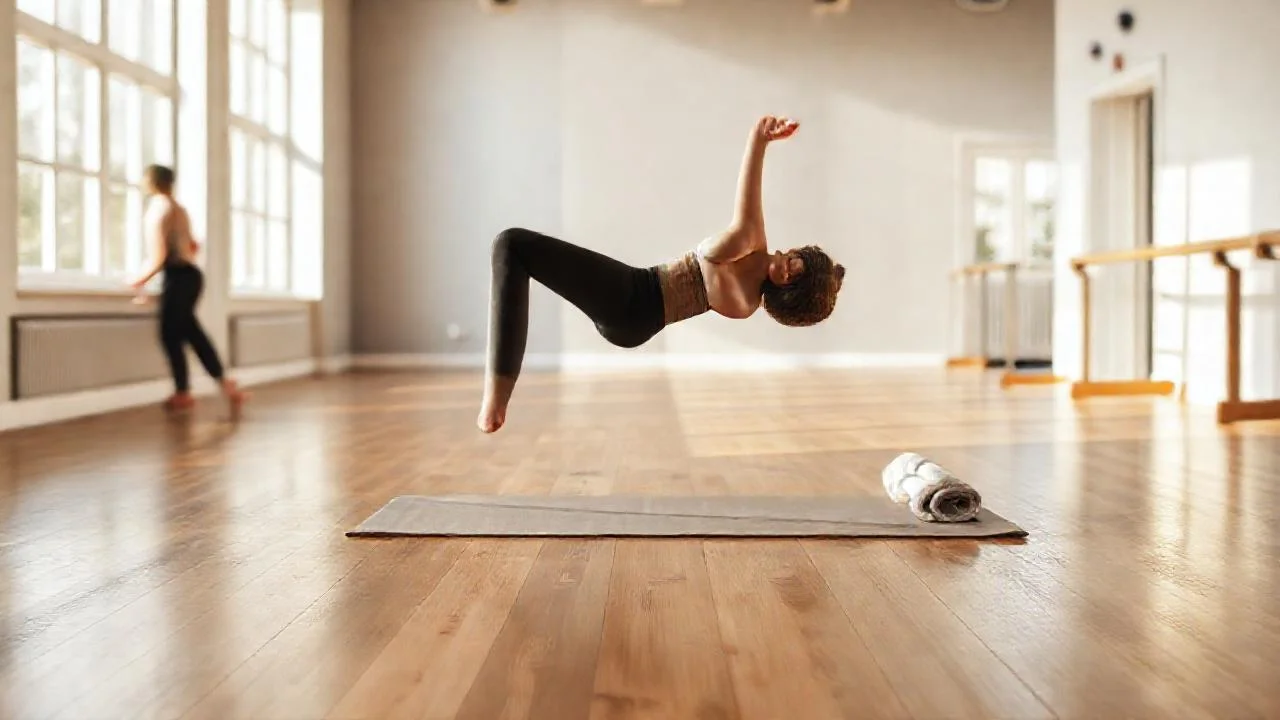 Pilates sereno en estudio luminoso y tranquilo