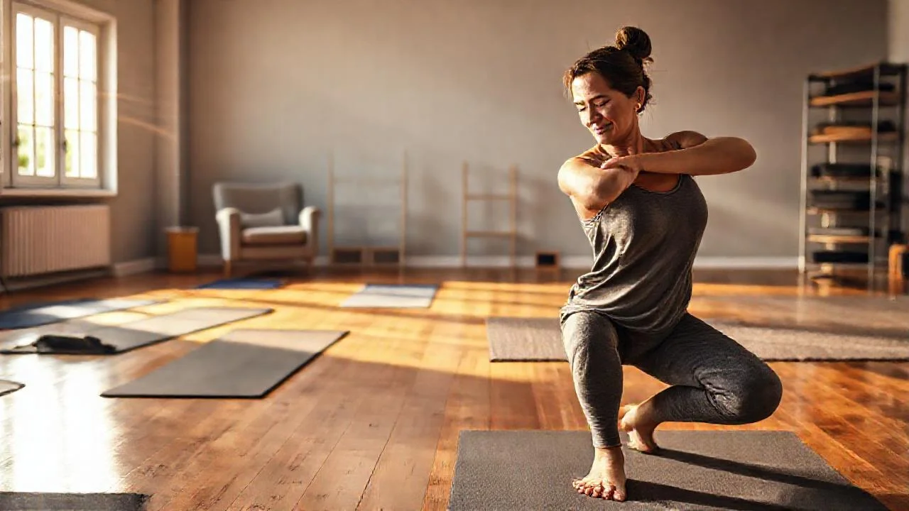 Una mujer se estira en calma