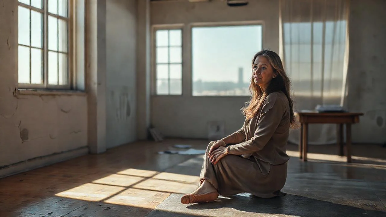 Mujer serena en un estudio luminoso