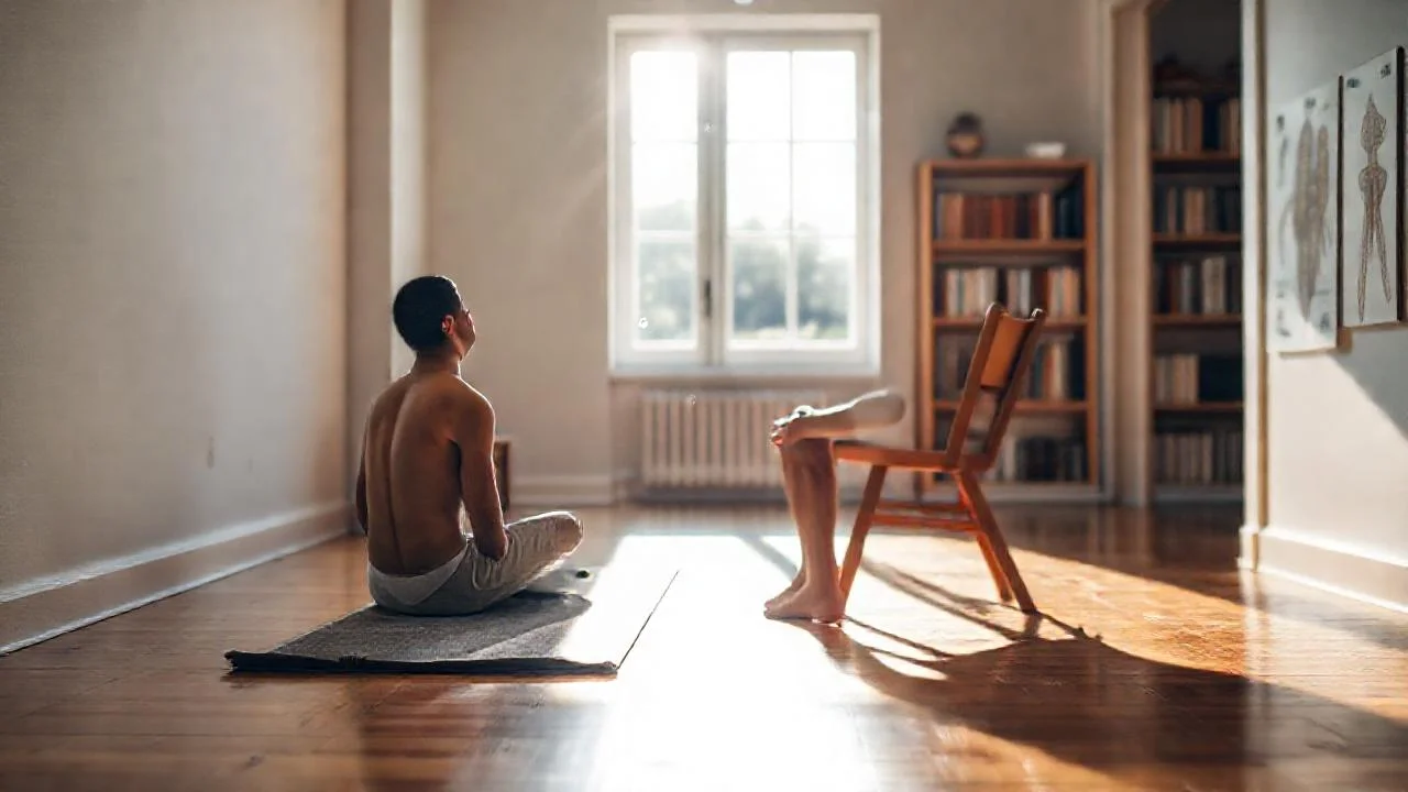 Un hombre medita en luz natural