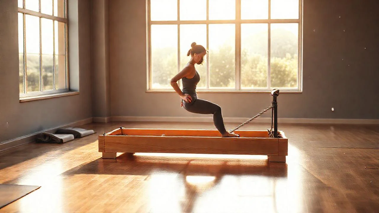 Estudio tranquilo, luz natural, enfoque en pilates