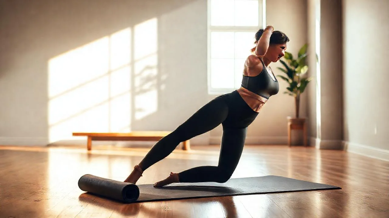 Una mujer practica Pilates en luz suave
