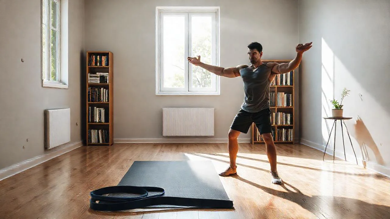 Un hombre se ejercita, iluminado por la luz