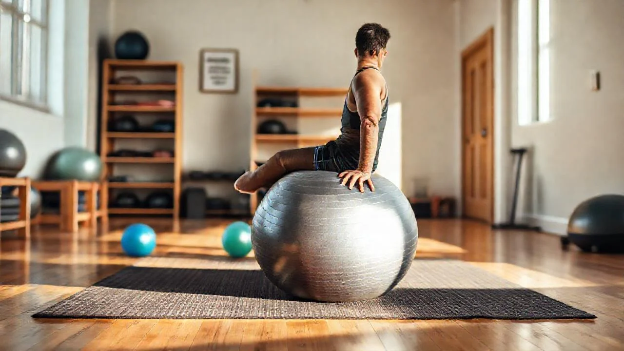 Estudio iluminado, hombre en pelota, calma