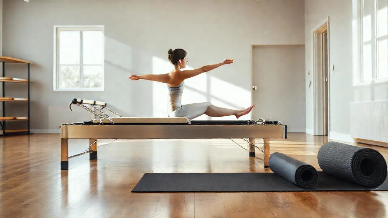 Pilates en un estudio iluminado y sereno