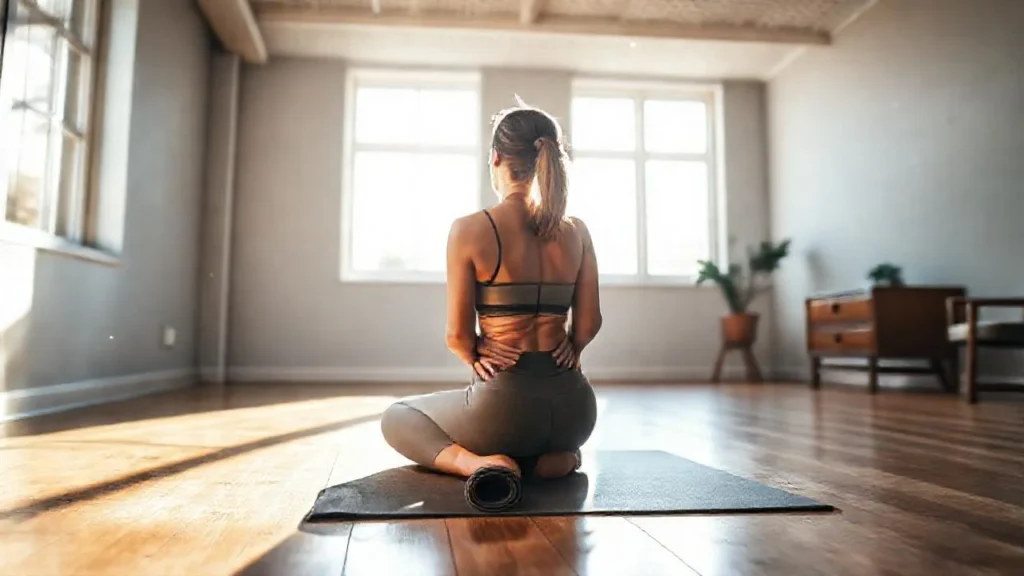 Luz cálida ilumina una mujer en yoga