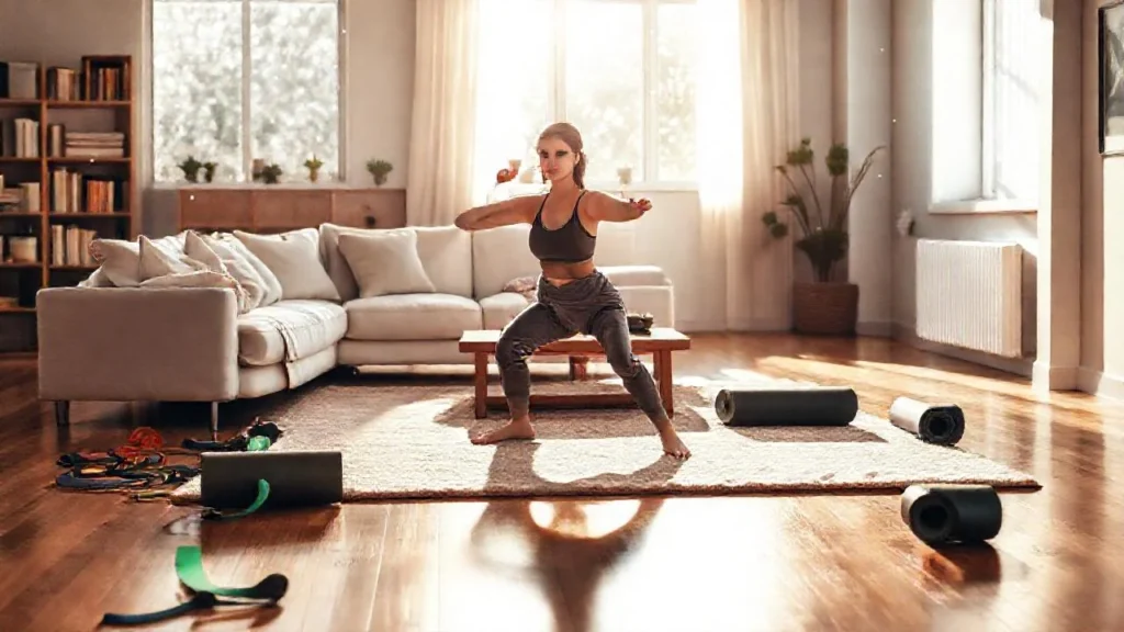 Mujer practica pilates en luz natural