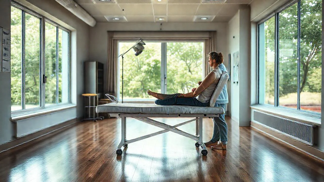 Un consultorio de fisioterapia tranquilo y detallado