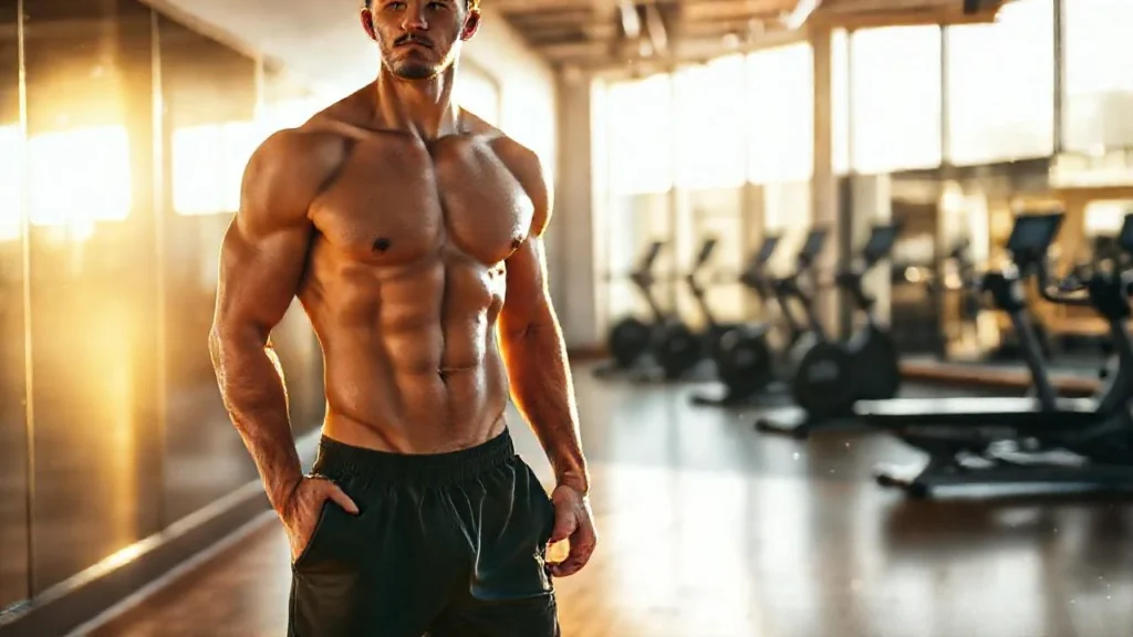 Un hombre fuerte brilla en el gimnasio