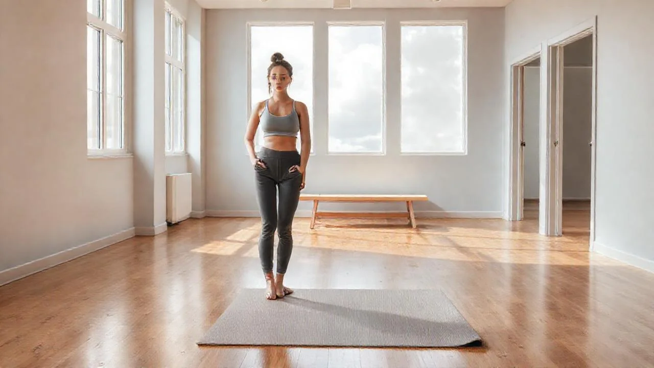 Mujer relajada en estudio luminoso y tranquilo