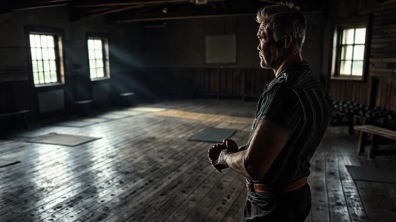 Un hombre entrenando en un estudio antiguo