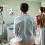 Médico examina paciente en ambiente profesional