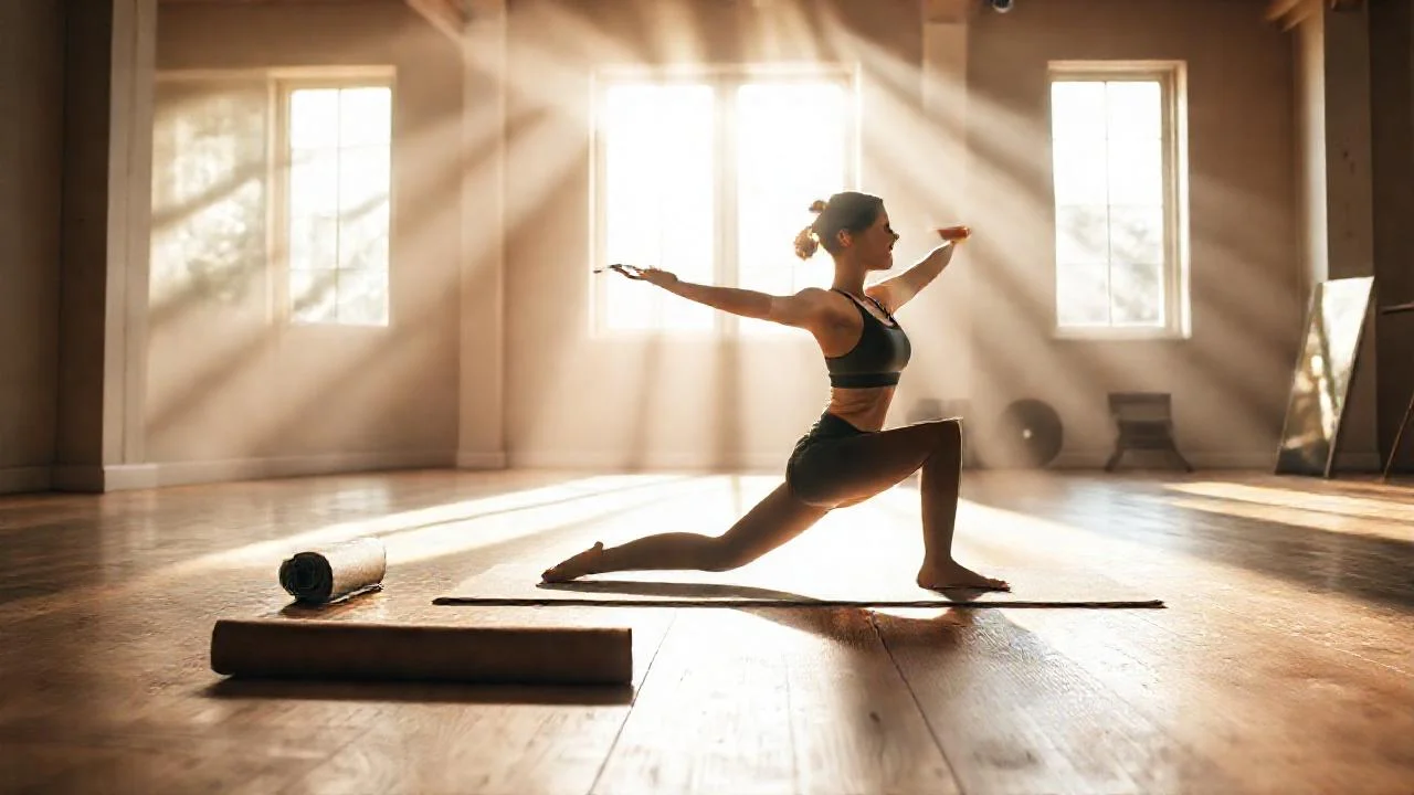 Mujer medita en estudio luminoso