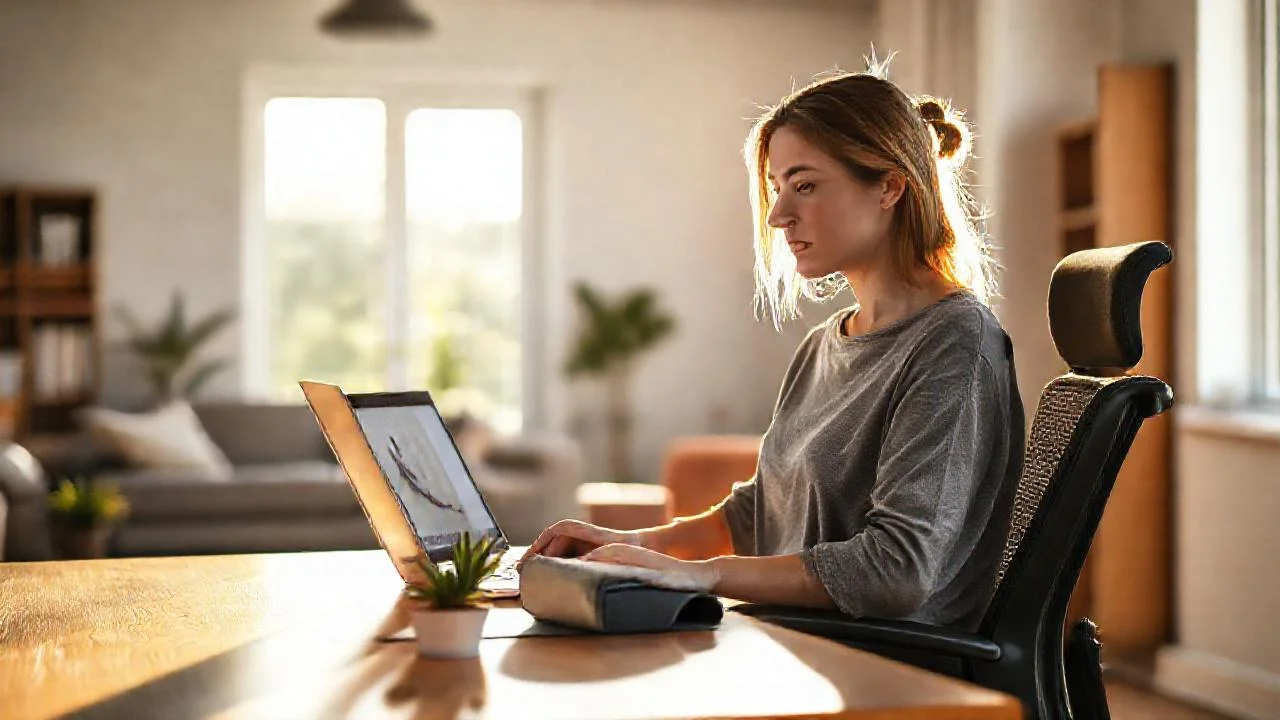 Una mujer trabaja en calma, iluminada
