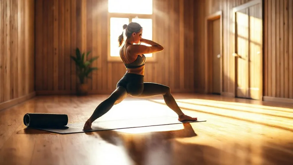 Mujer se ejercita en luz cálida