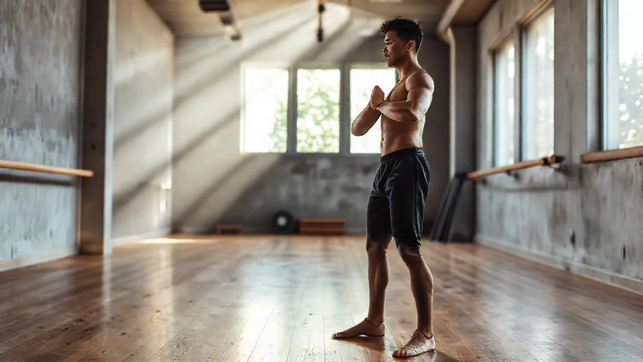Atleta en estudio, luz y calma
