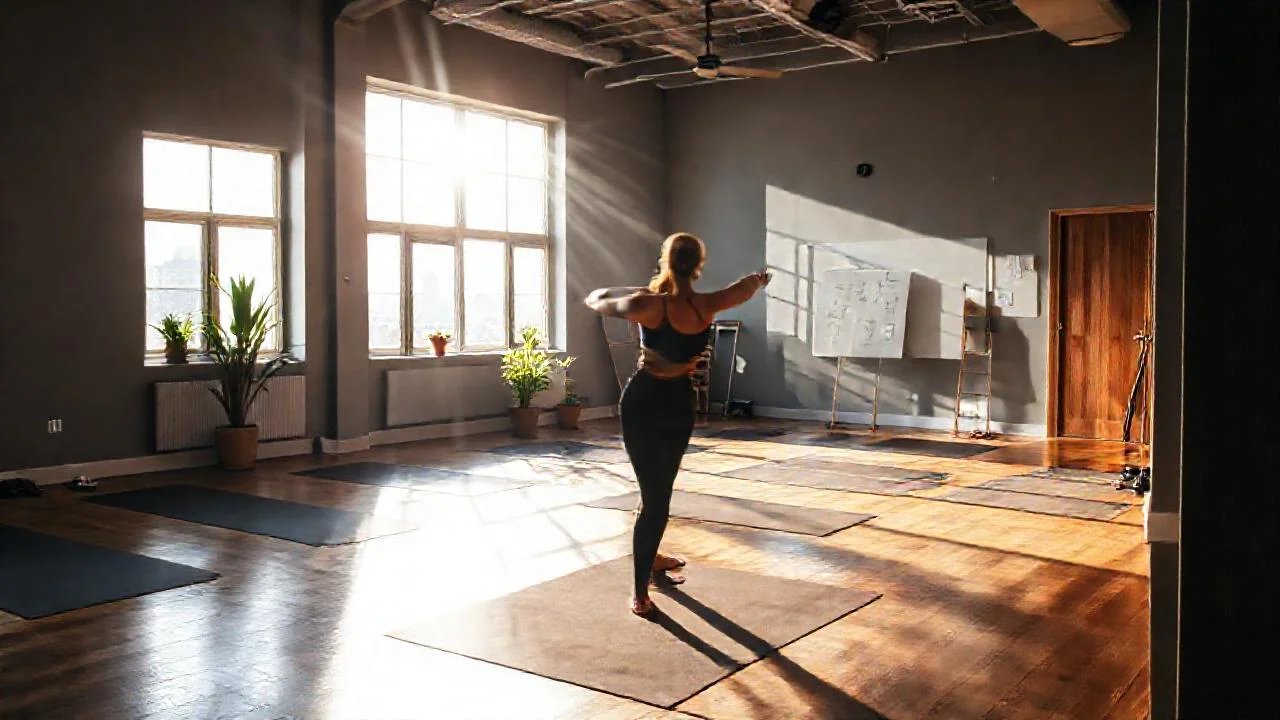 Estudio de yoga iluminado y tranquilo