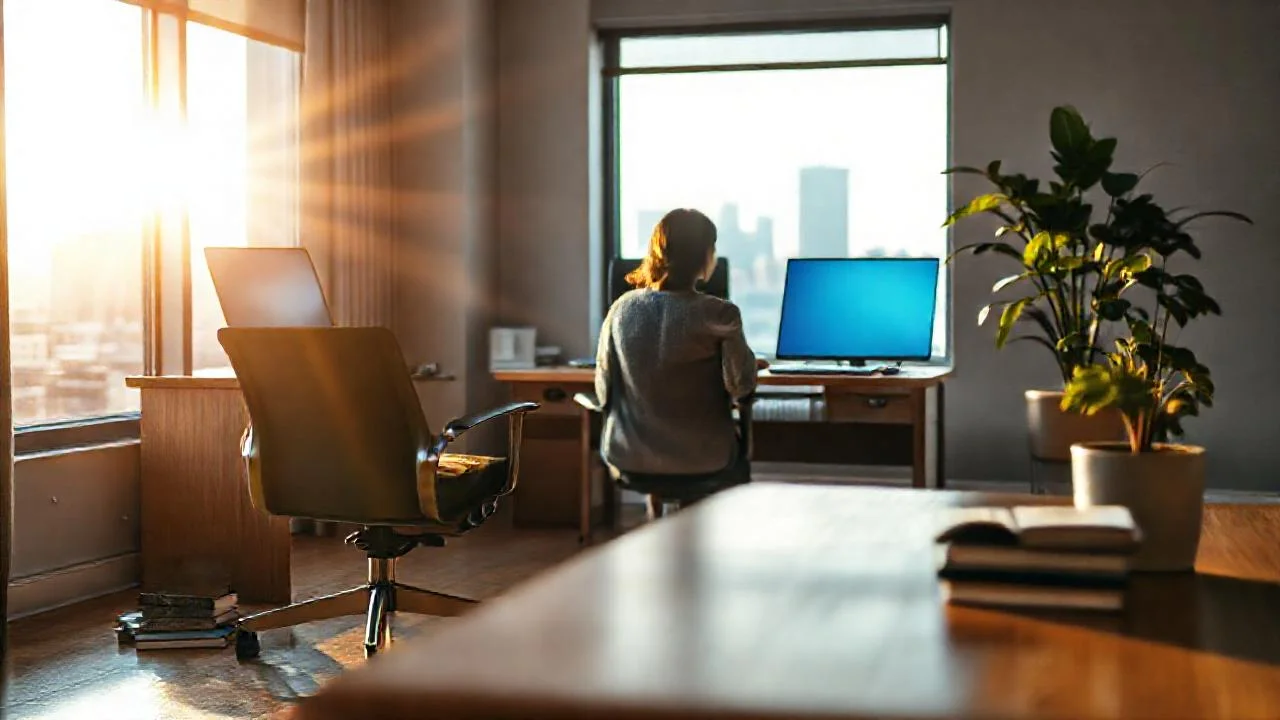 Luz cálida ilumina un espacio de trabajo