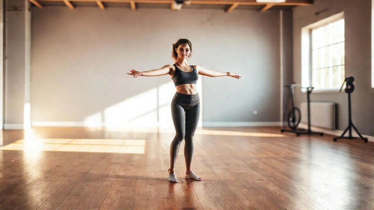 Mujer atlética en estudio iluminado