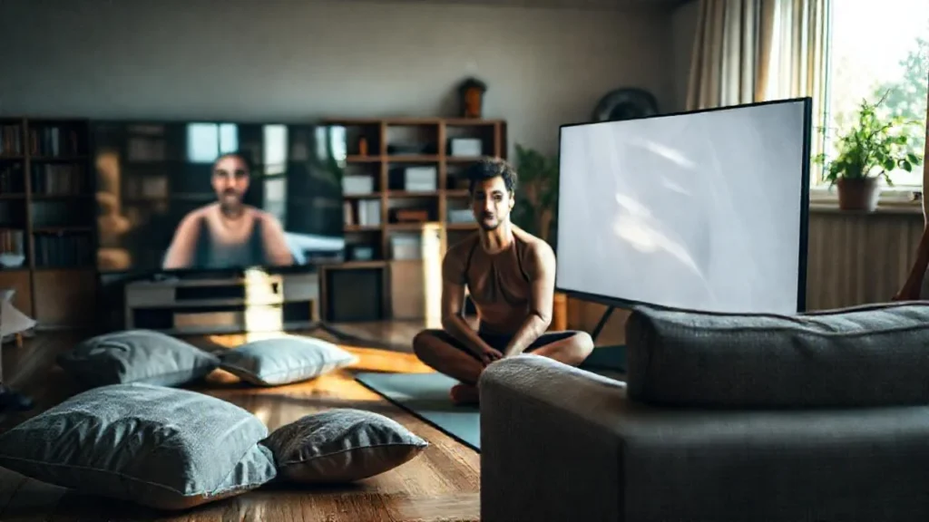 Un hombre medita en un hogar cálido