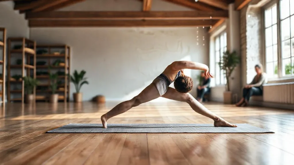 Un cuerpo se estira en luz tenue