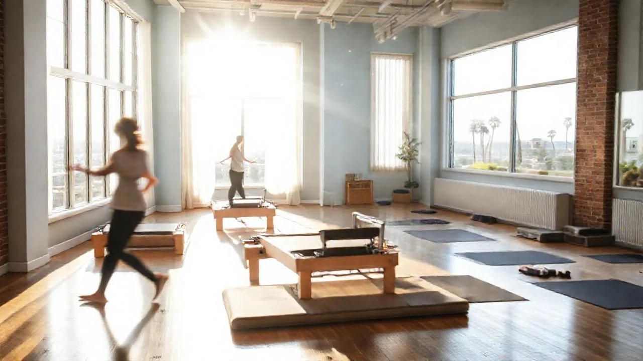 Estudio moderno y sereno, iluminado suavemente