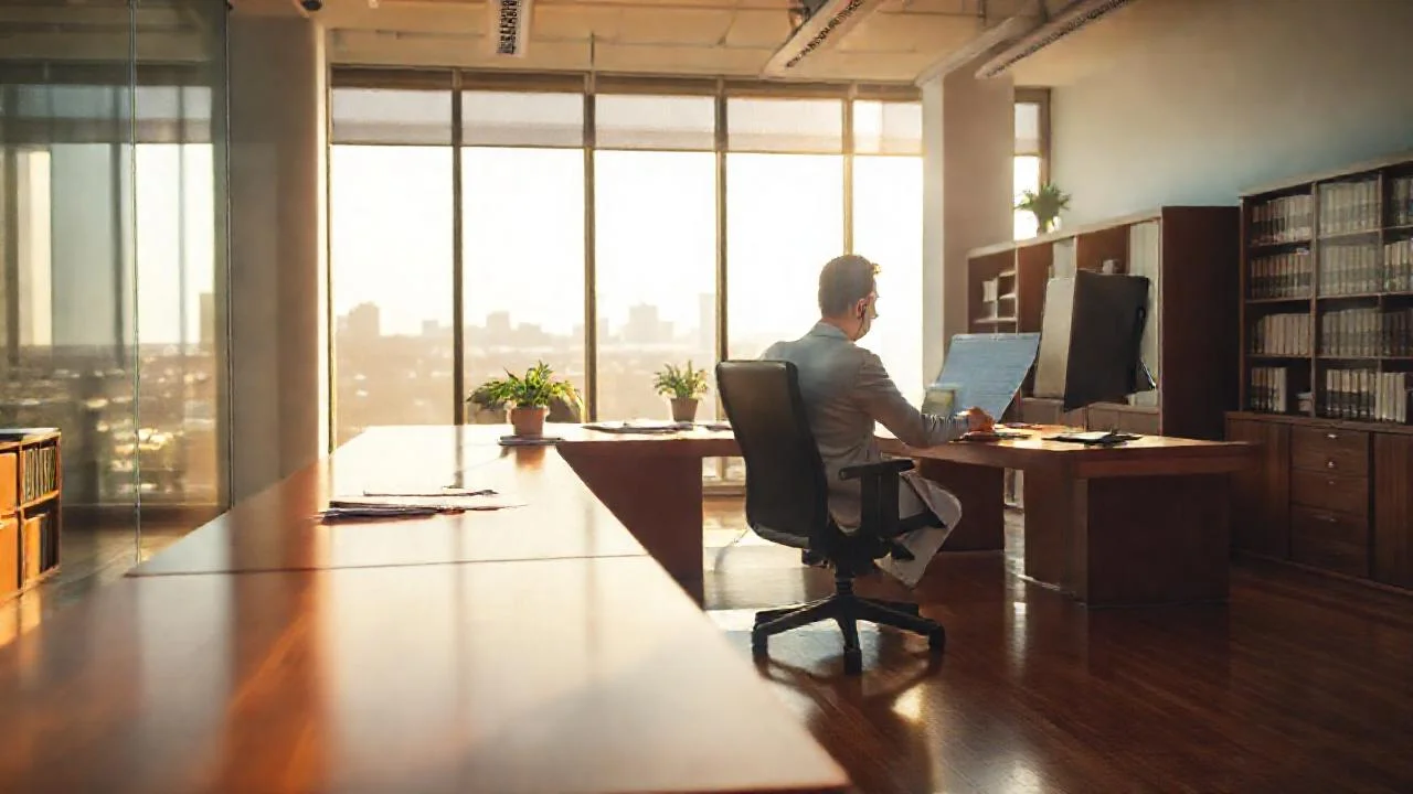 Oficina tranquila, luz natural y trabajo