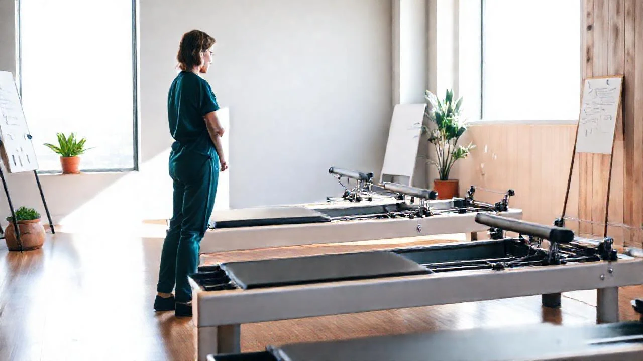 Estudio profesional de pilates iluminado y tranquilo