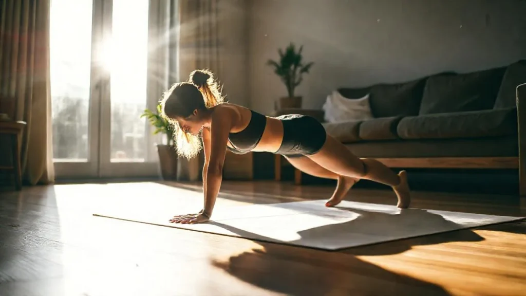 Mujer practica yoga bajo la luz solar
