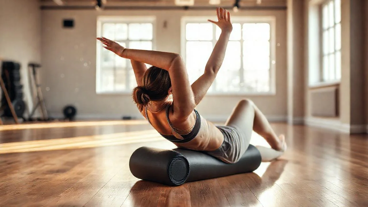Mujer se estira en estudio tranquilo