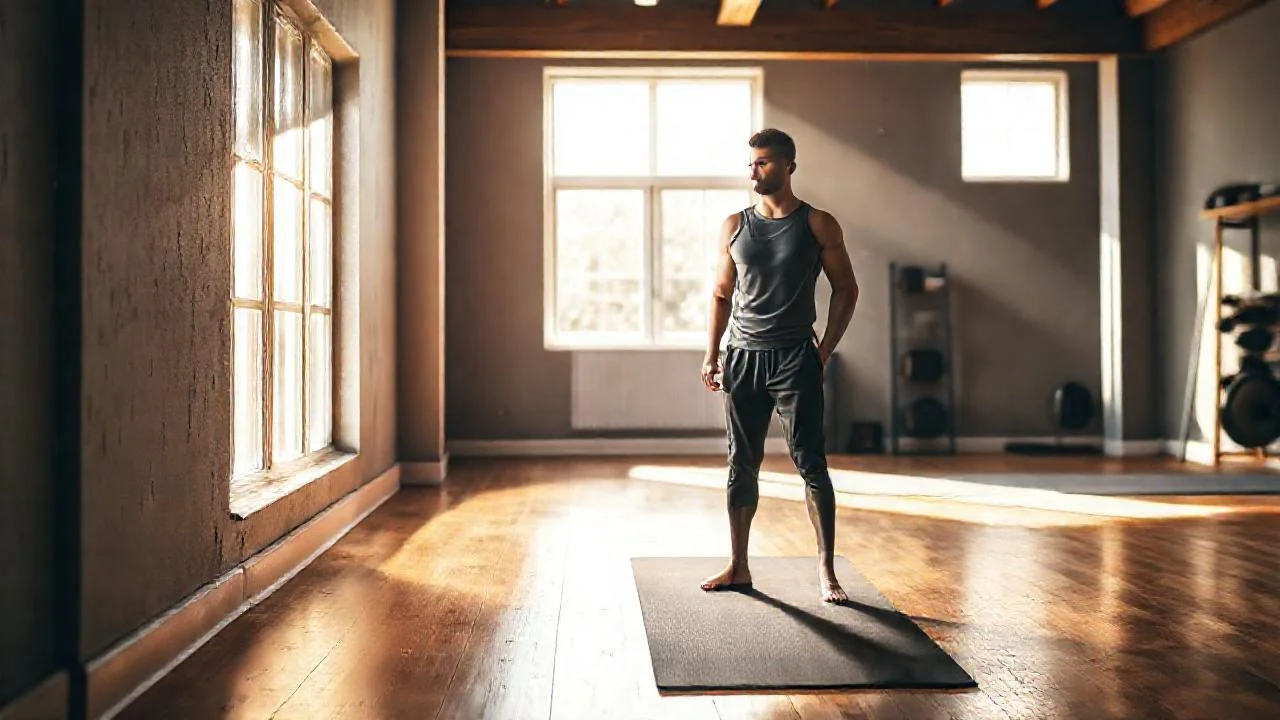 Un hombre medita en luz tranquila