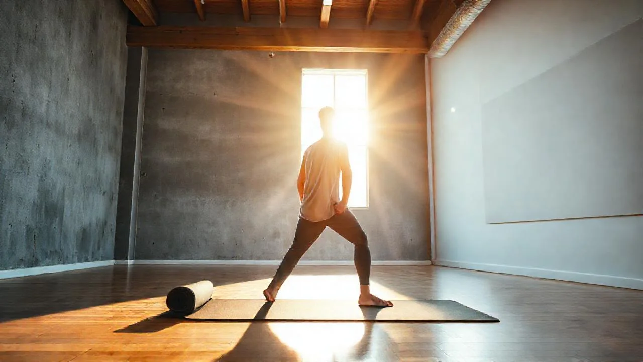 Hombre medita en luz natural serena