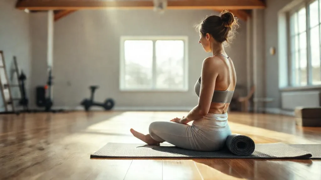 Mujer se estira en luz serena