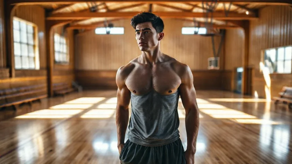 Atleta joven en gimnasio iluminado