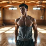 Atleta joven en gimnasio iluminado