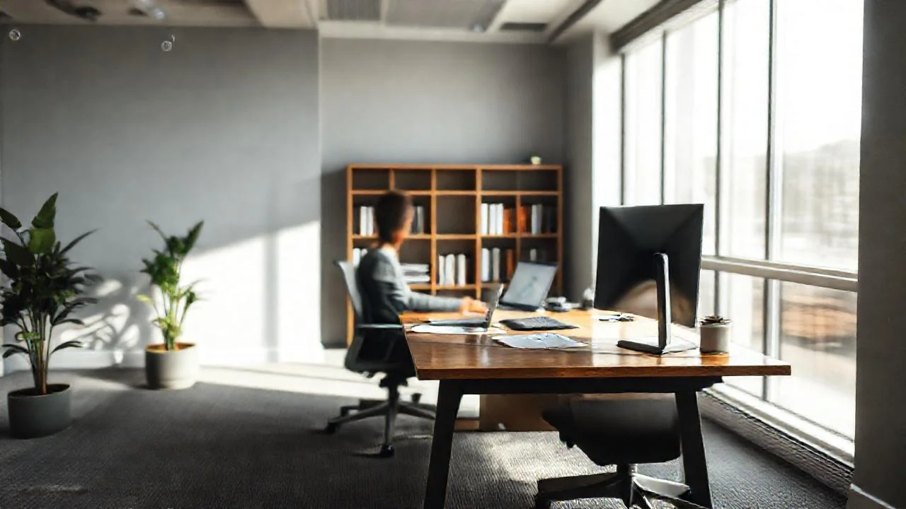 Oficina moderna, enfocada y tranquila